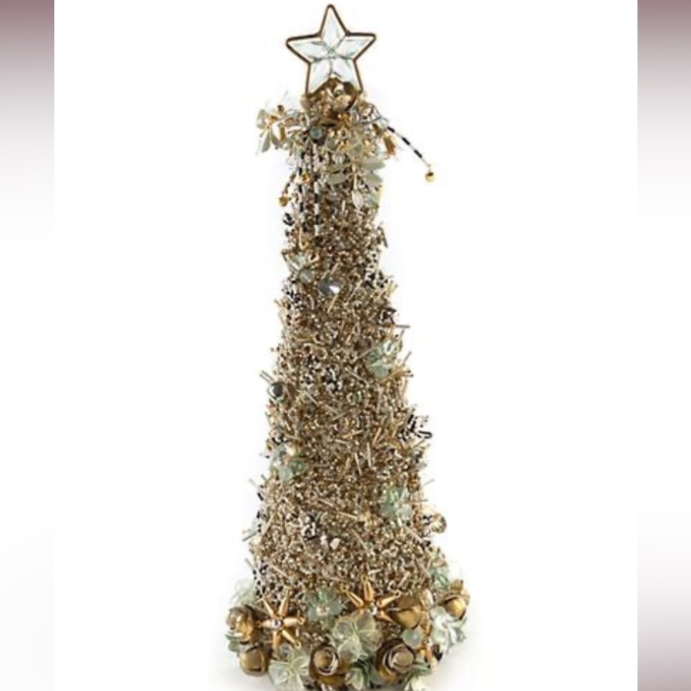 Retired Mackenzie Childs Snowfall Beaded Tree with Star topper
